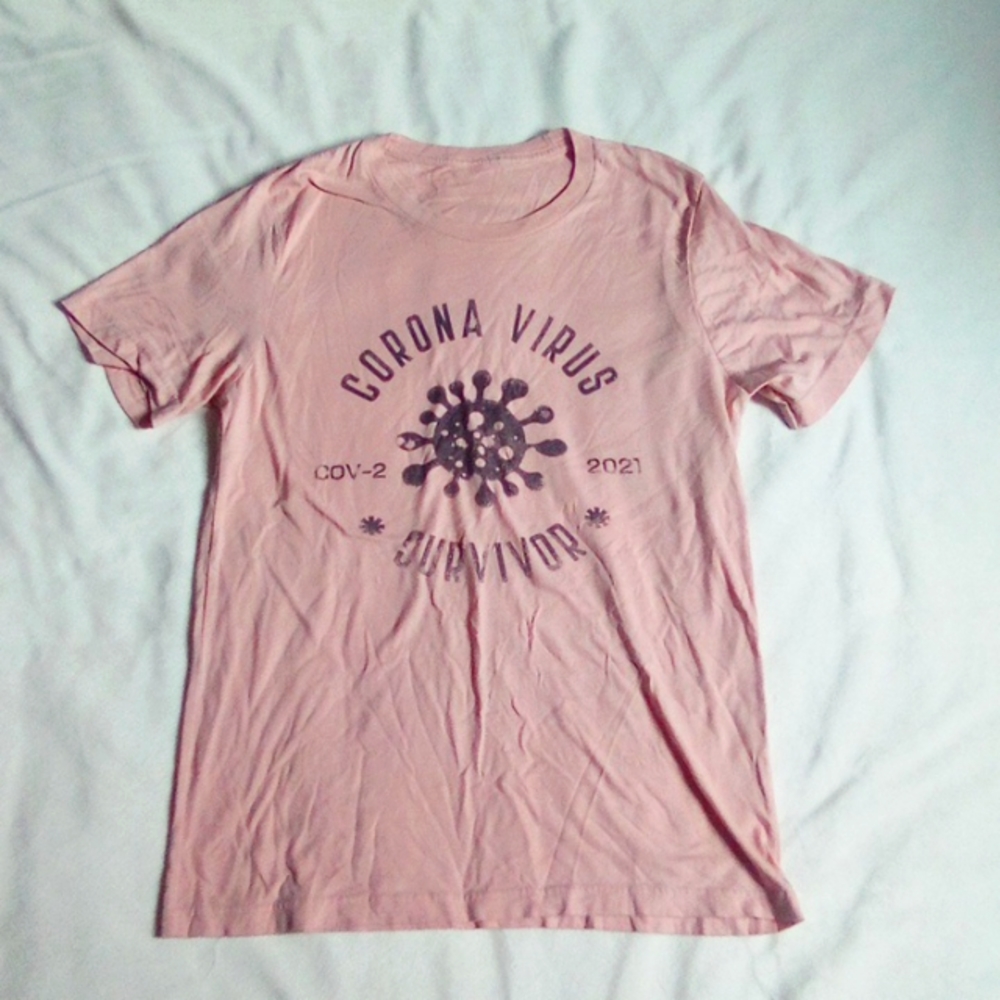 Corona Virus 2021 Survivor T Shirt Peach Colored w Black Print